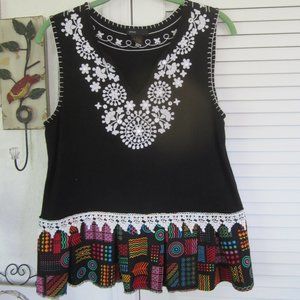 GRACE - Upcycled Sleeveless Blouse with added ruffle and lace - SzS